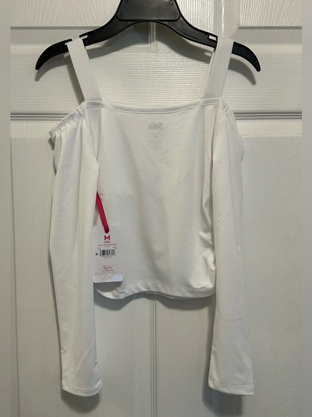 white Justice girls' off-the-shoulder long sleeve top New